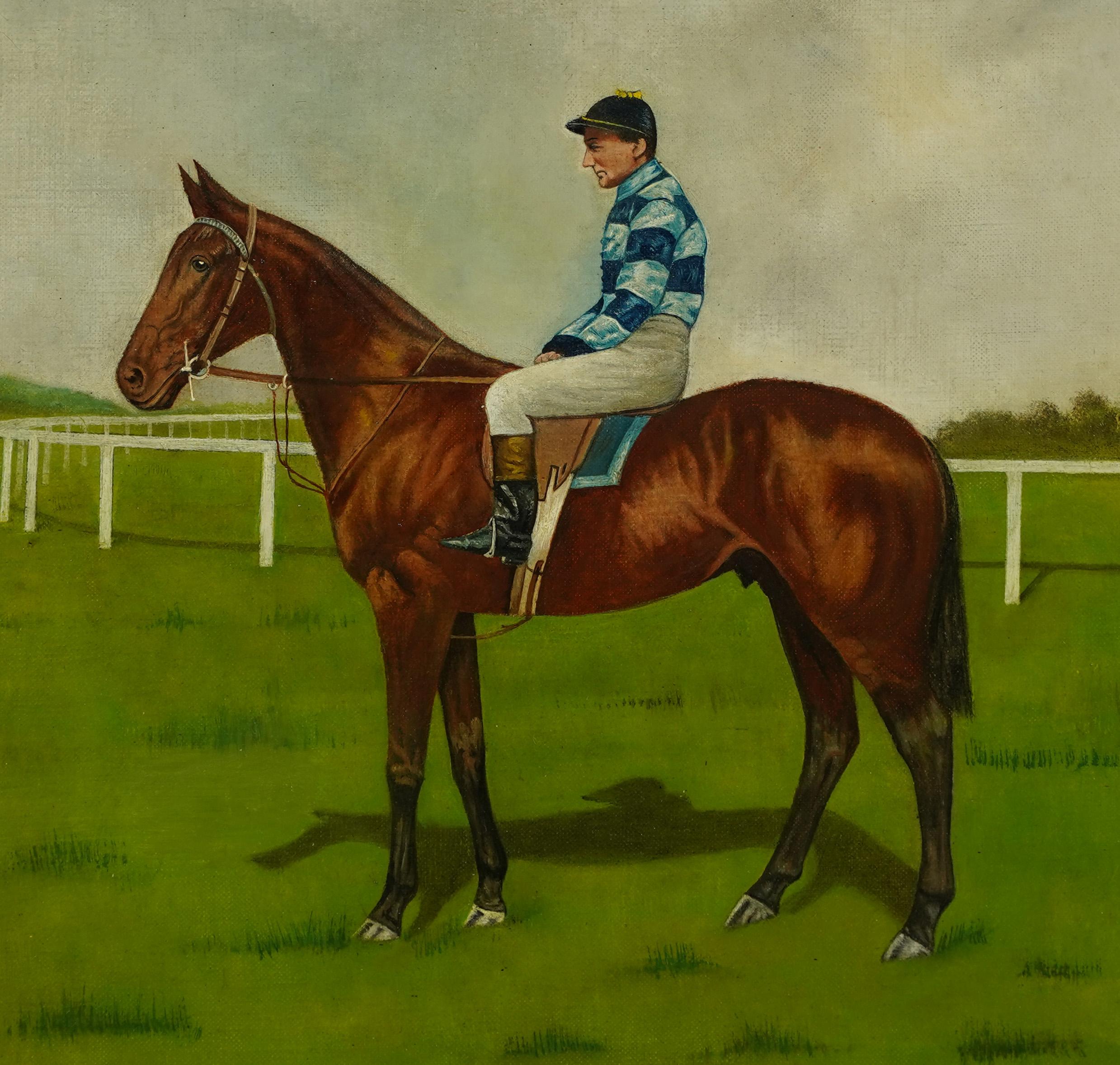 Antique American School Horse Race Portrait Equine Landscape Oil Painting 1
