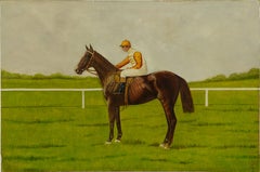 Antique American School Horse Race Portrait Equine Landscape Oil Painting