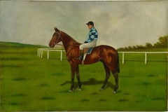 Antique American School Horse Race Portrait Equine Landscape Oil Painting