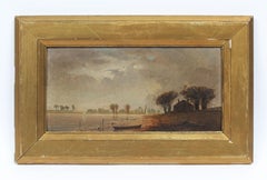 Antique American Southern School Bayou Landscape Sailboat Storm Oil Painting