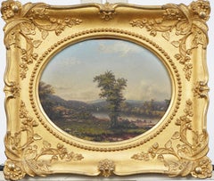 Antike amerikanische Schule Hudson River School Sommer Kühe Landschaft Ölgemälde