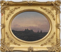 Antike amerikanische Schule Hudson River School Sunset Ruins Landschaft Ölgemälde