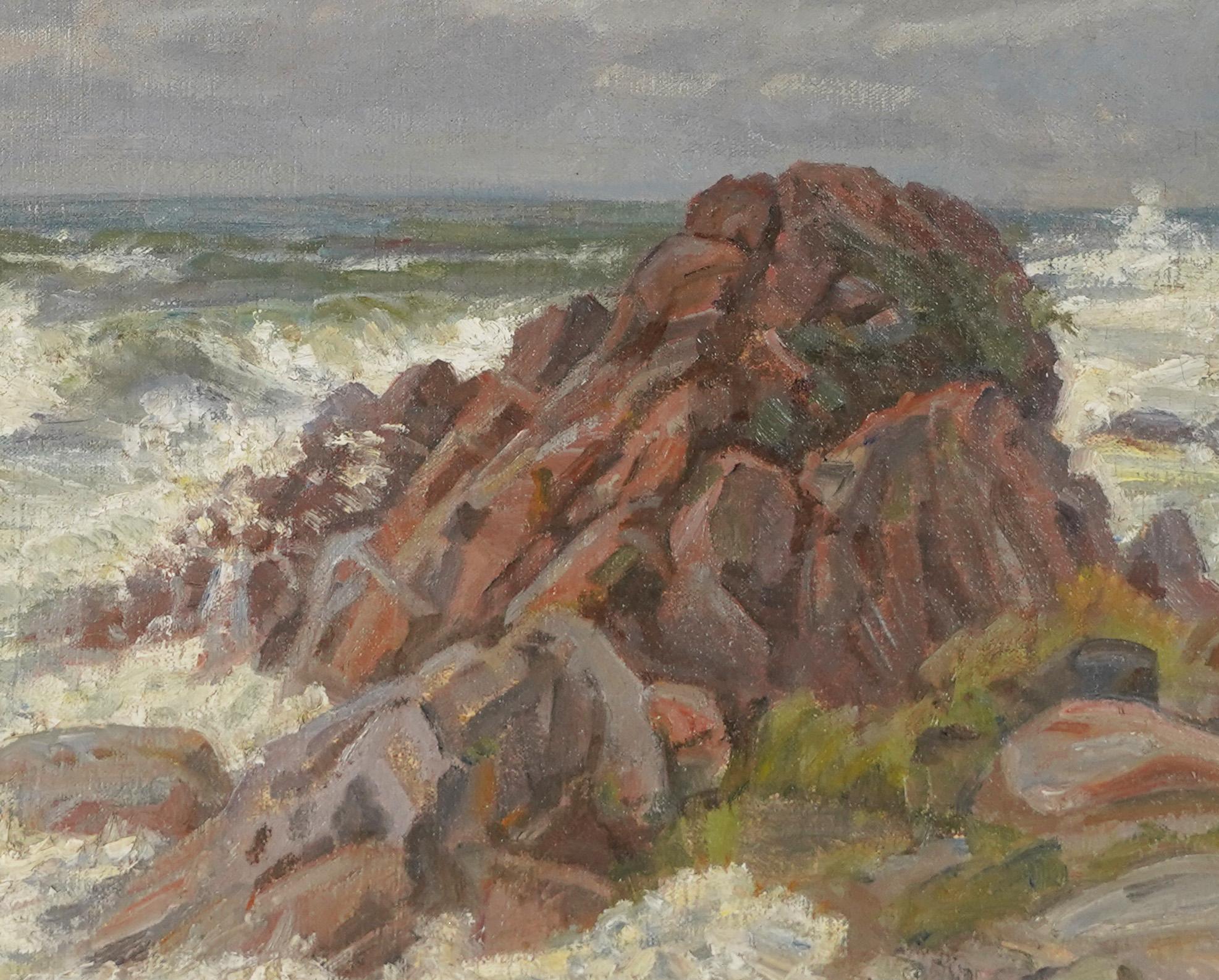 Antique American School Impressionist Coastal Beach Signed Original Oil Painting For Sale 1