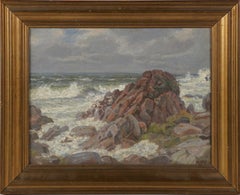 Antique American School Impressionist Coastal Beach Signed Original Oil Painting