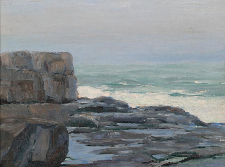 Antique American School Impressionist Coastal Ocean Beach Original Oil Painting For Sale 1