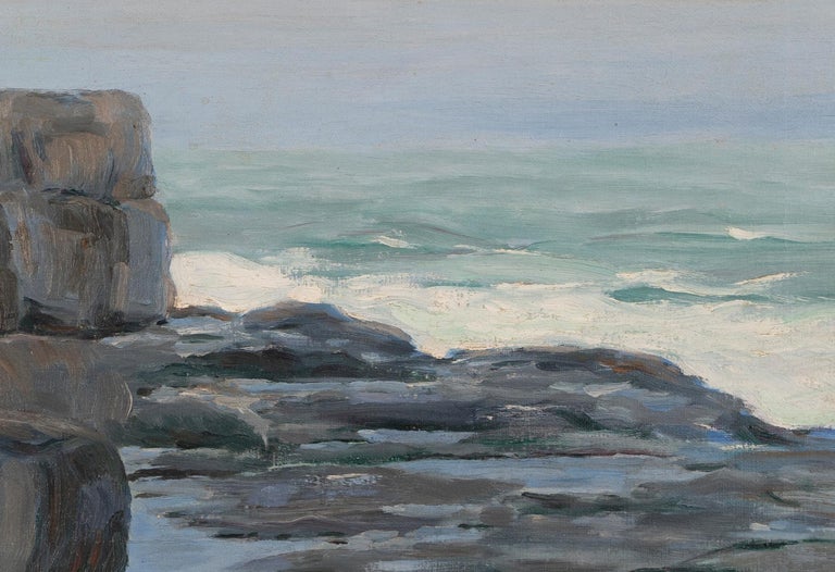 Antique American School Impressionist Coastal Ocean Beach Original Oil Painting For Sale 3