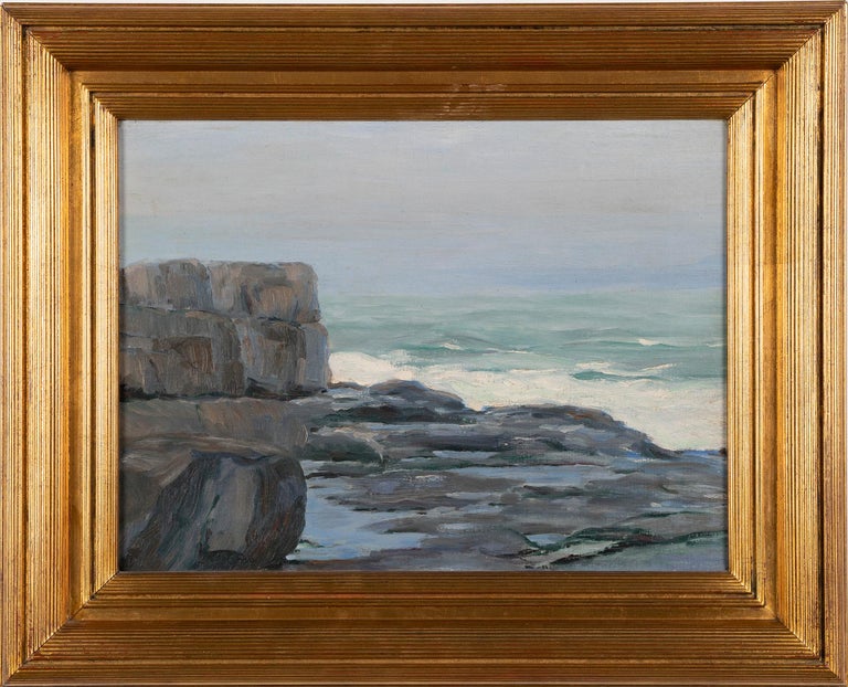 Unknown Landscape Painting - Antique American School Impressionist Coastal Ocean Beach Original Oil Painting