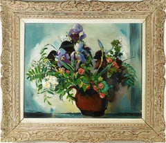 Antiguo Cuadro Impresionista de la Escuela Americana Naturaleza Muerta Floral Firmado Enmarcado