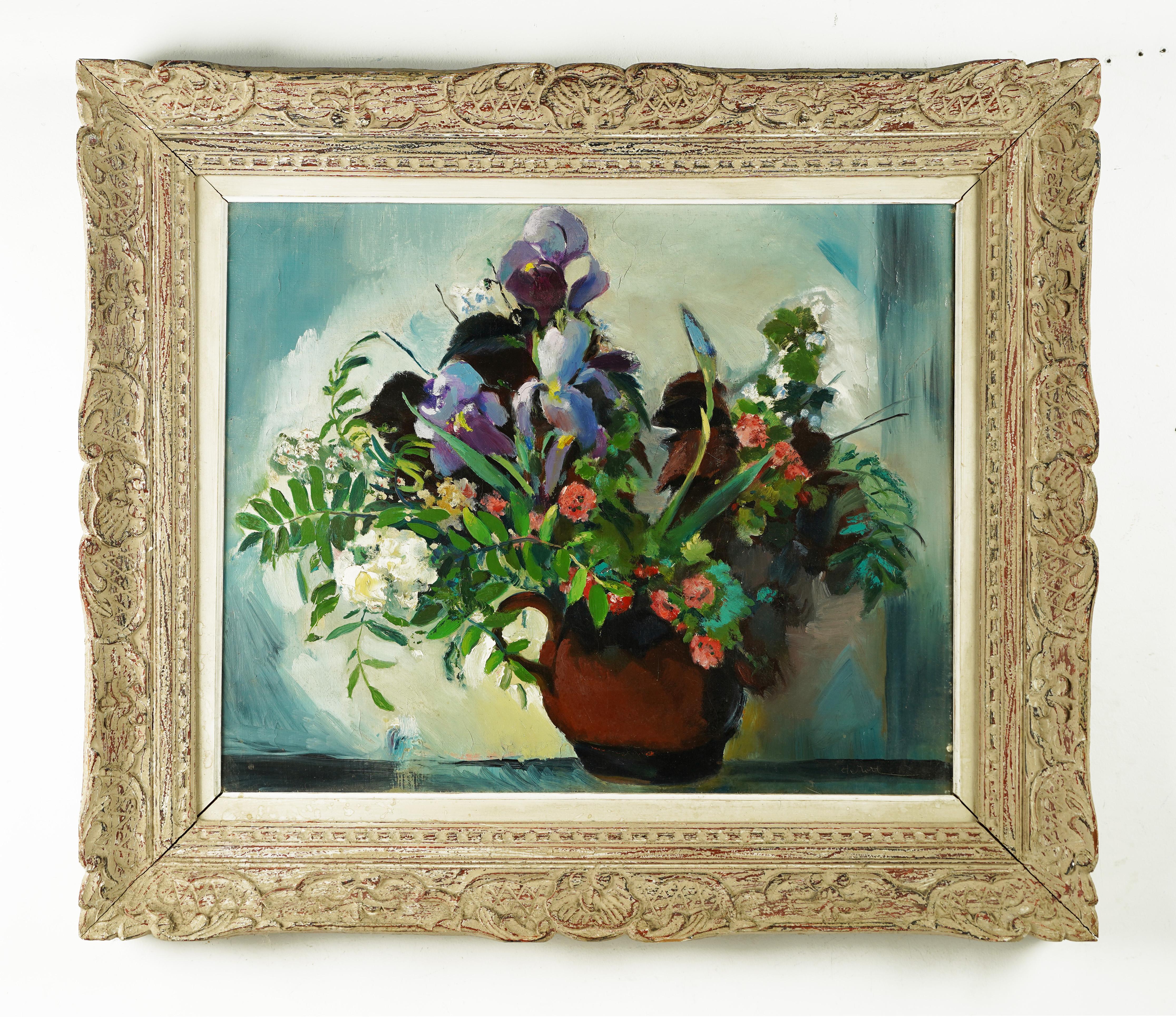Antique American School Impressionist Flower Still Life Signed Framed Painting For Sale 1