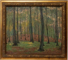 Antique American School Impressionist Forest Interior Gem Landscape Oil Painting