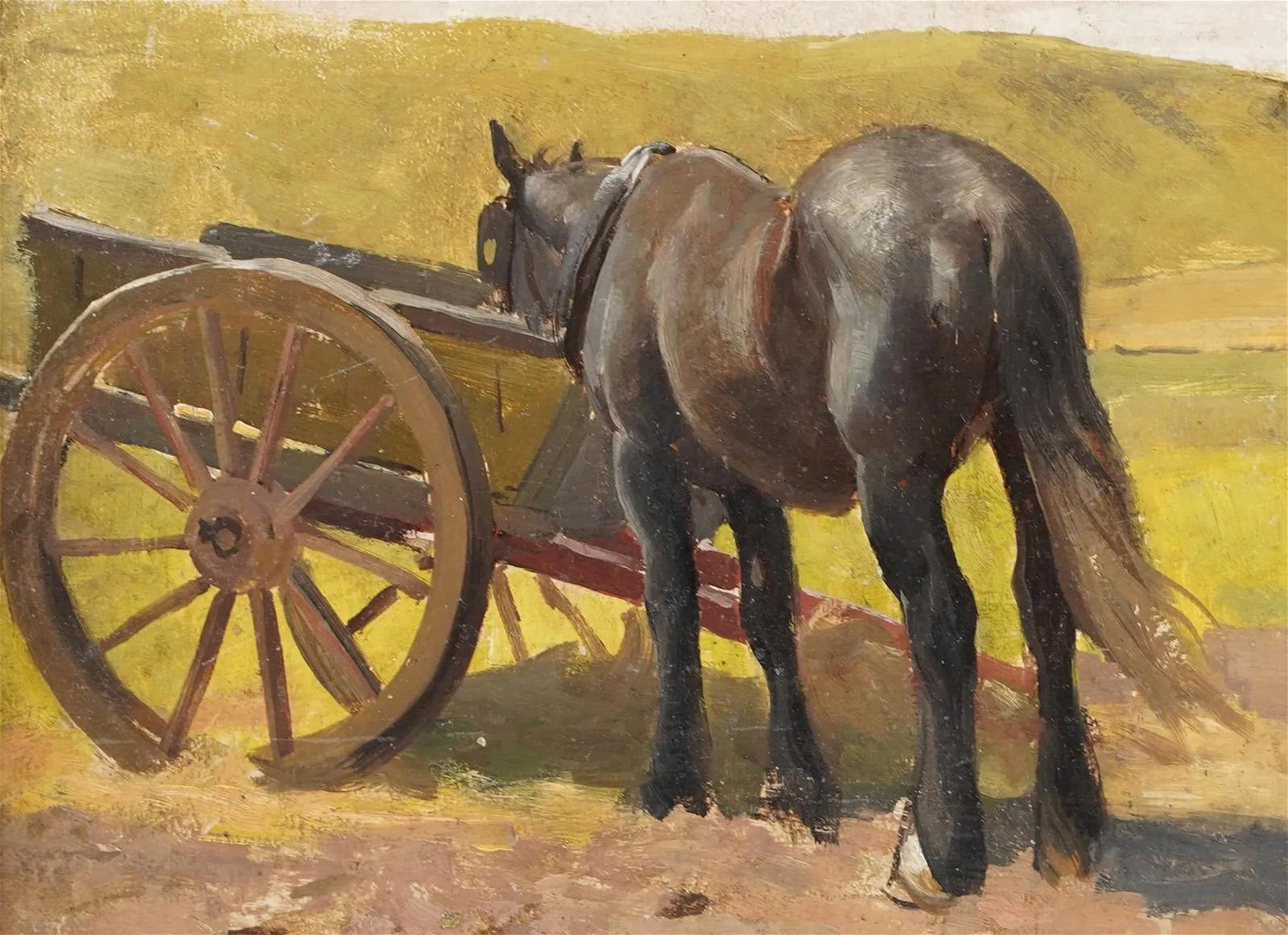 Antique American School Impressionist Horse Landscape Framed Oil Painting For Sale 3
