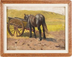 Antique American School Impressionist Horse Landscape Framed Oil Painting
