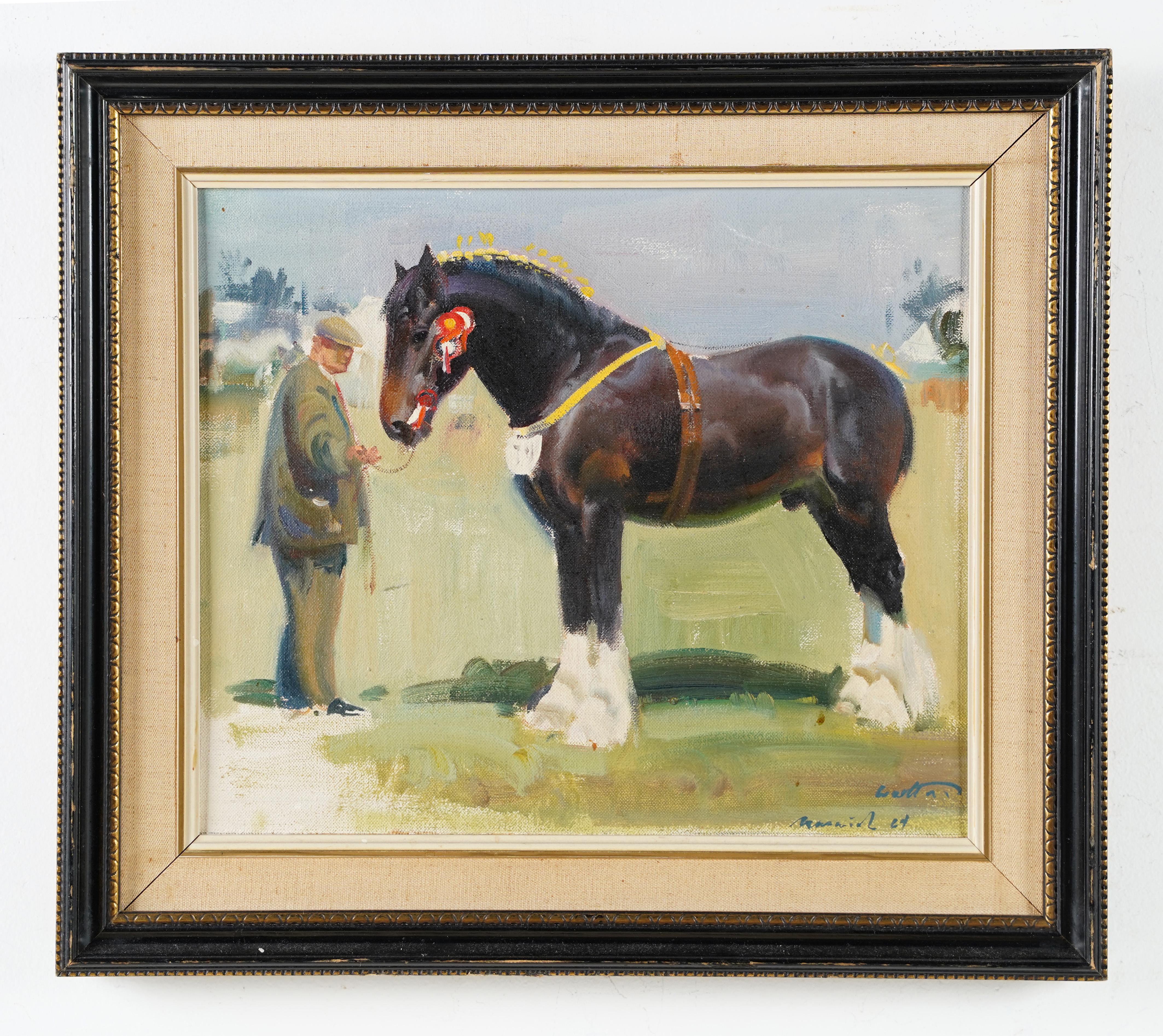 Antikes signiertes Ölgemälde, Impressionistisches Pferderennen der amerikanischen Schule, Clydesdale  (Impressionismus), Painting, von Unknown