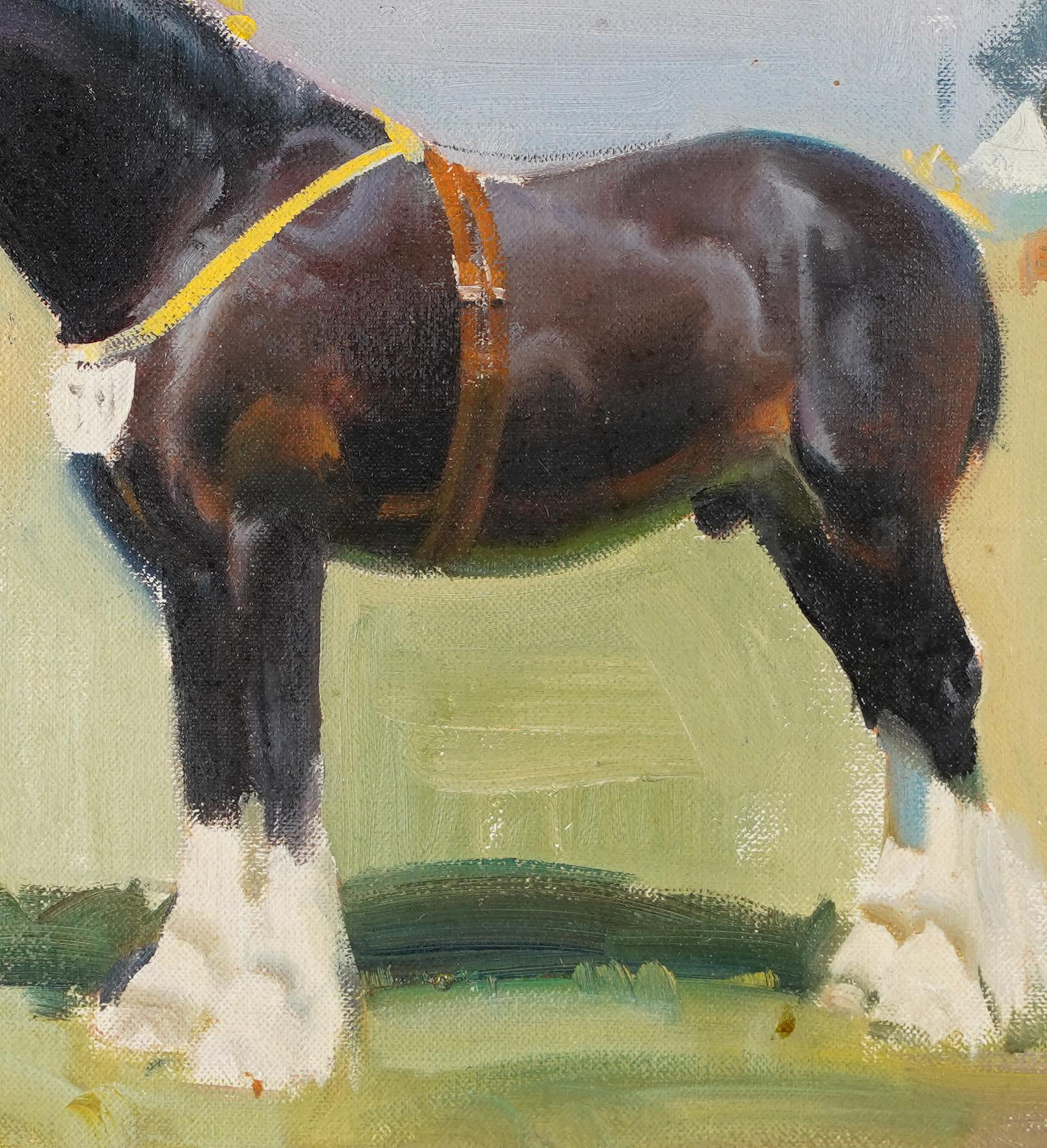 Antikes signiertes Ölgemälde, Impressionistisches Pferderennen der amerikanischen Schule, Clydesdale  1
