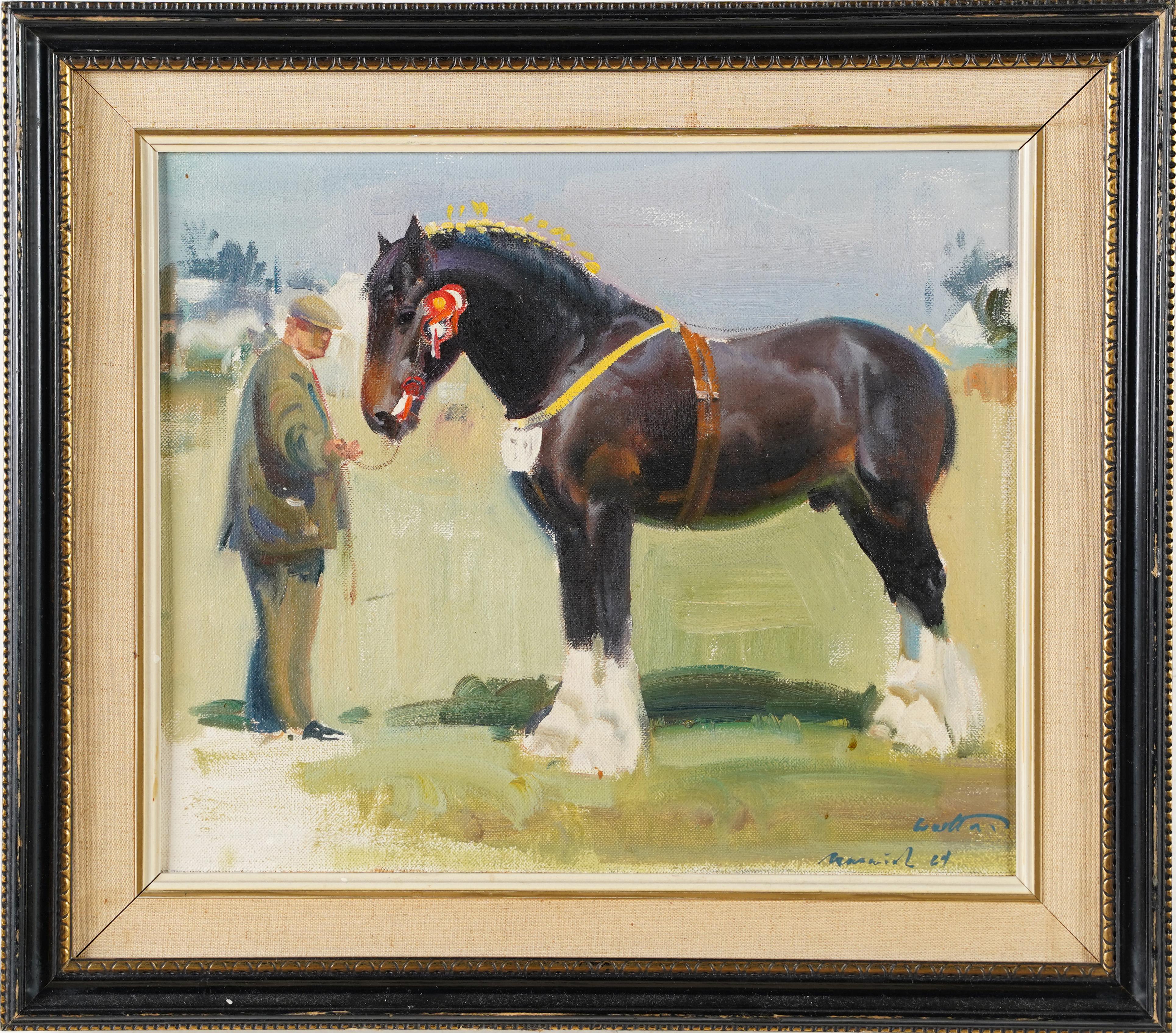 Unknown Animal Painting – Antikes signiertes Ölgemälde, Impressionistisches Pferderennen der amerikanischen Schule, Clydesdale 