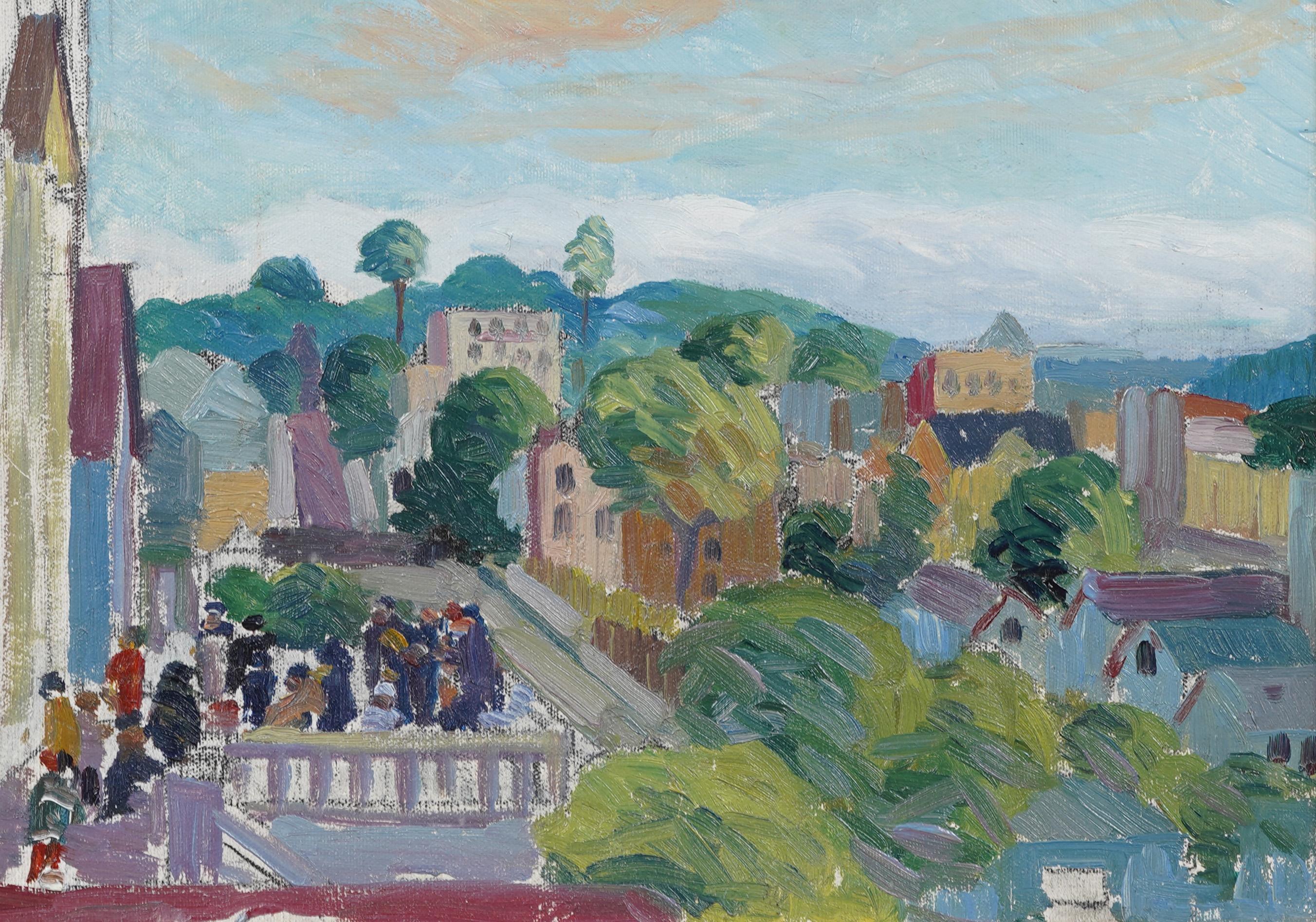 Antiguo paisaje impresionista de la escuela americana Pintura al óleo bien enmarcada - Abstract Painting Marrón de Unknown