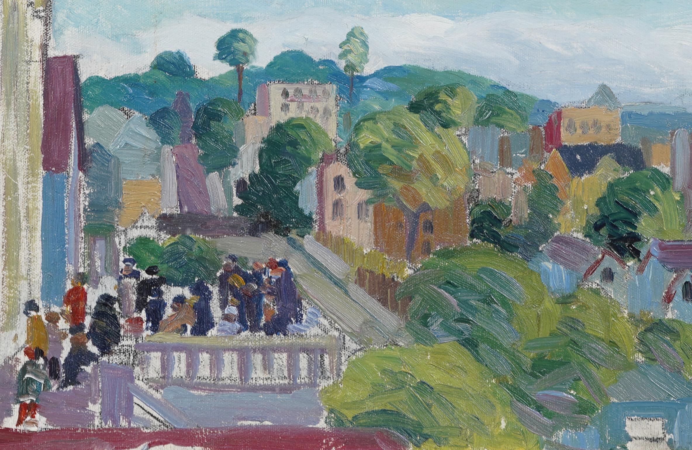 Antiguo paisaje impresionista de la escuela americana Pintura al óleo bien enmarcada en venta 1
