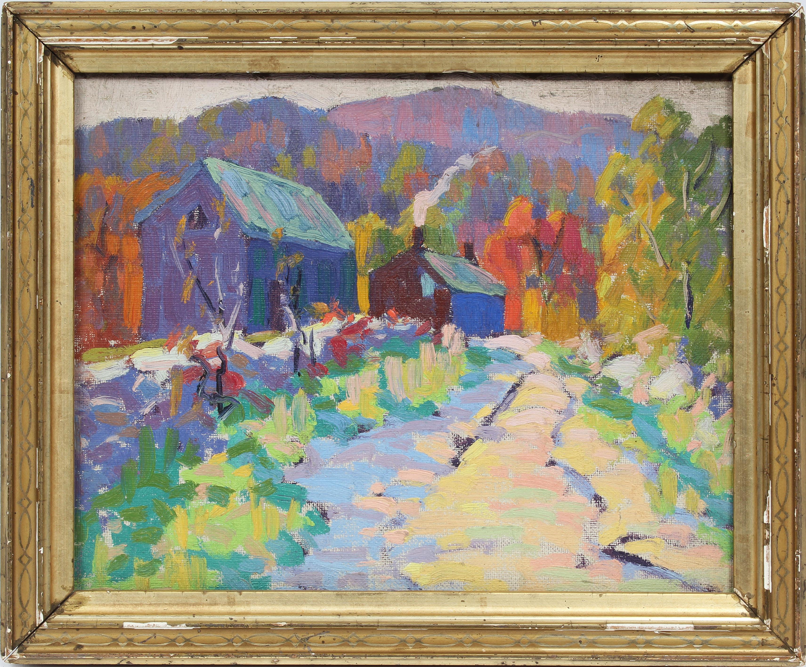 Unknown Landscape Painting - Antique American School Impressionist New England Fall Woods Fauvist NY Painting