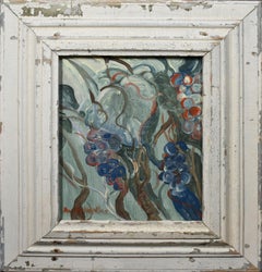 Antique American School Impressionist Oil Painting Abstract Grapes Still Life