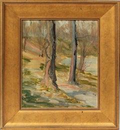 Antique American School Impressionist Park View Original Landscape Oil Painting