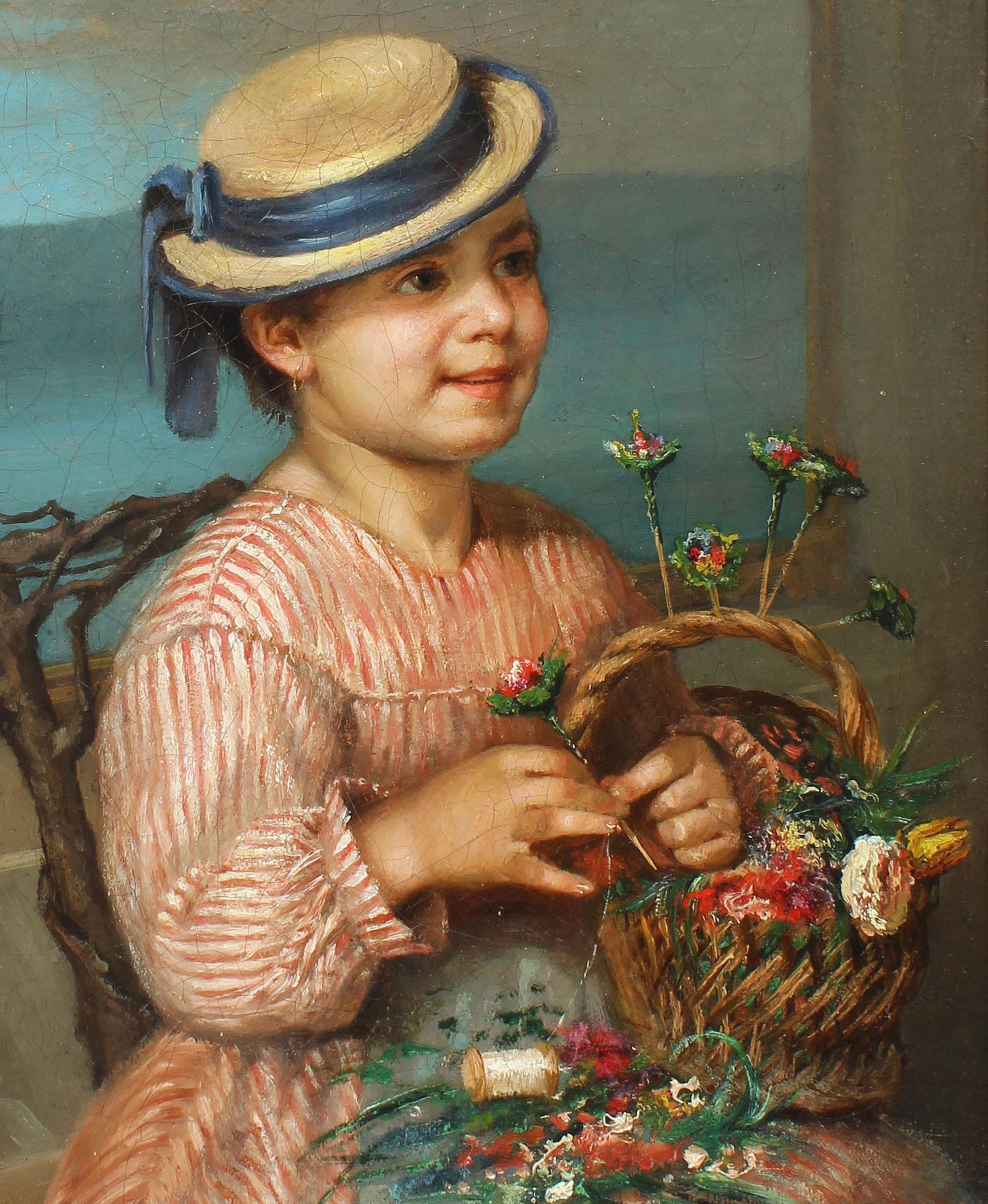 Antique American School Impressionist Portrait Nautical Flower Rare Oil Painting 1