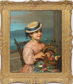 Antique American School Impressionist Portrait Nautical Flower Rare Oil Painting