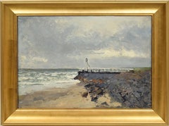 Antique American School Impressionist Seascape Beach Nautical Original Painting