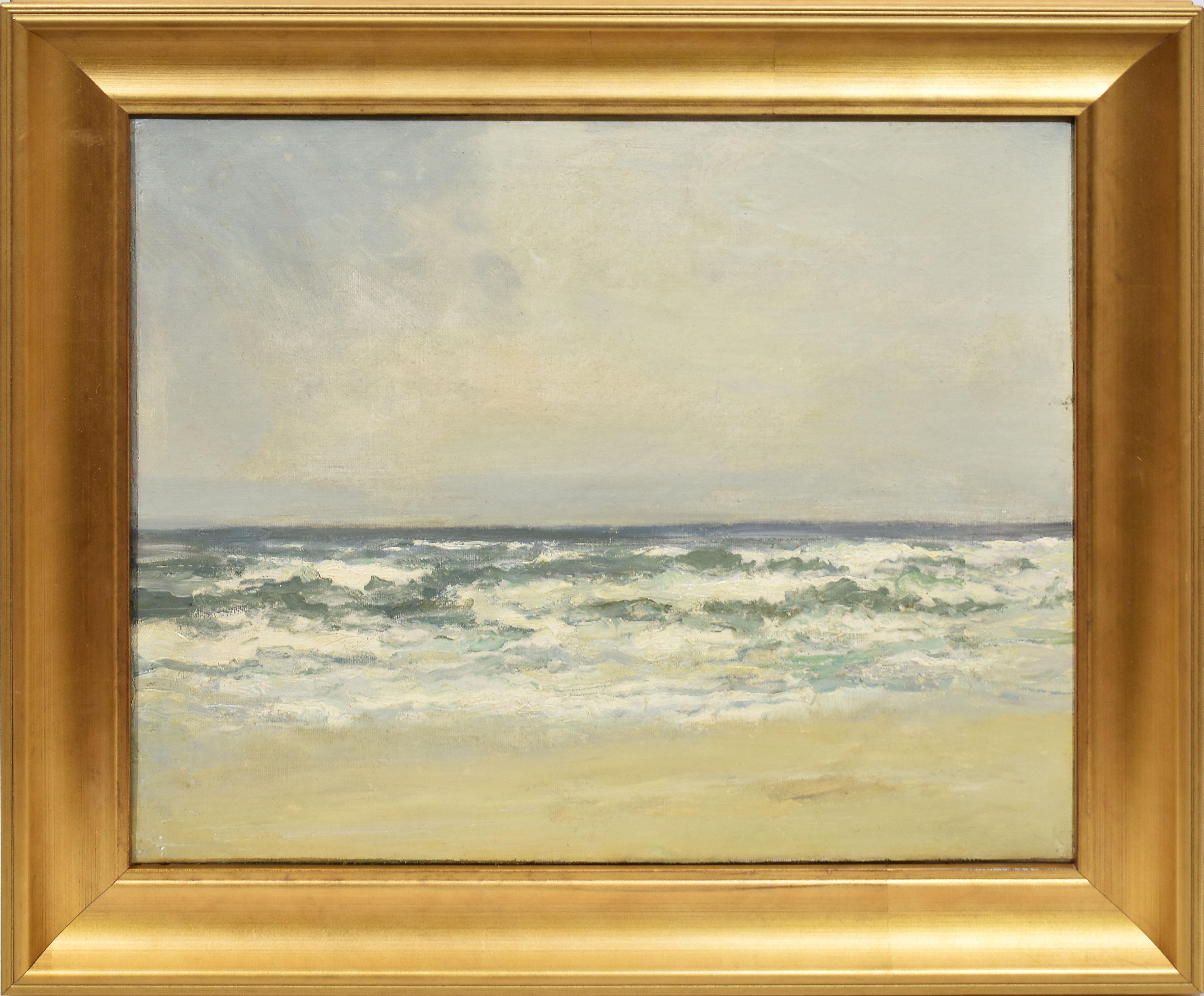 Unknown Landscape Painting - Antique American School Impressionist Seascape Beach Waves Nautical Oil Painting