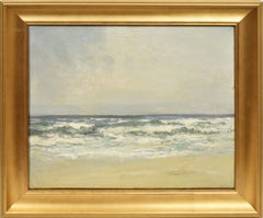 Antique American School Impressionist Seascape Beach Waves Nautical Oil Painting