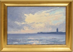 Antique American School Impressionist Seascape Lighthouse Nautical Oil Painting