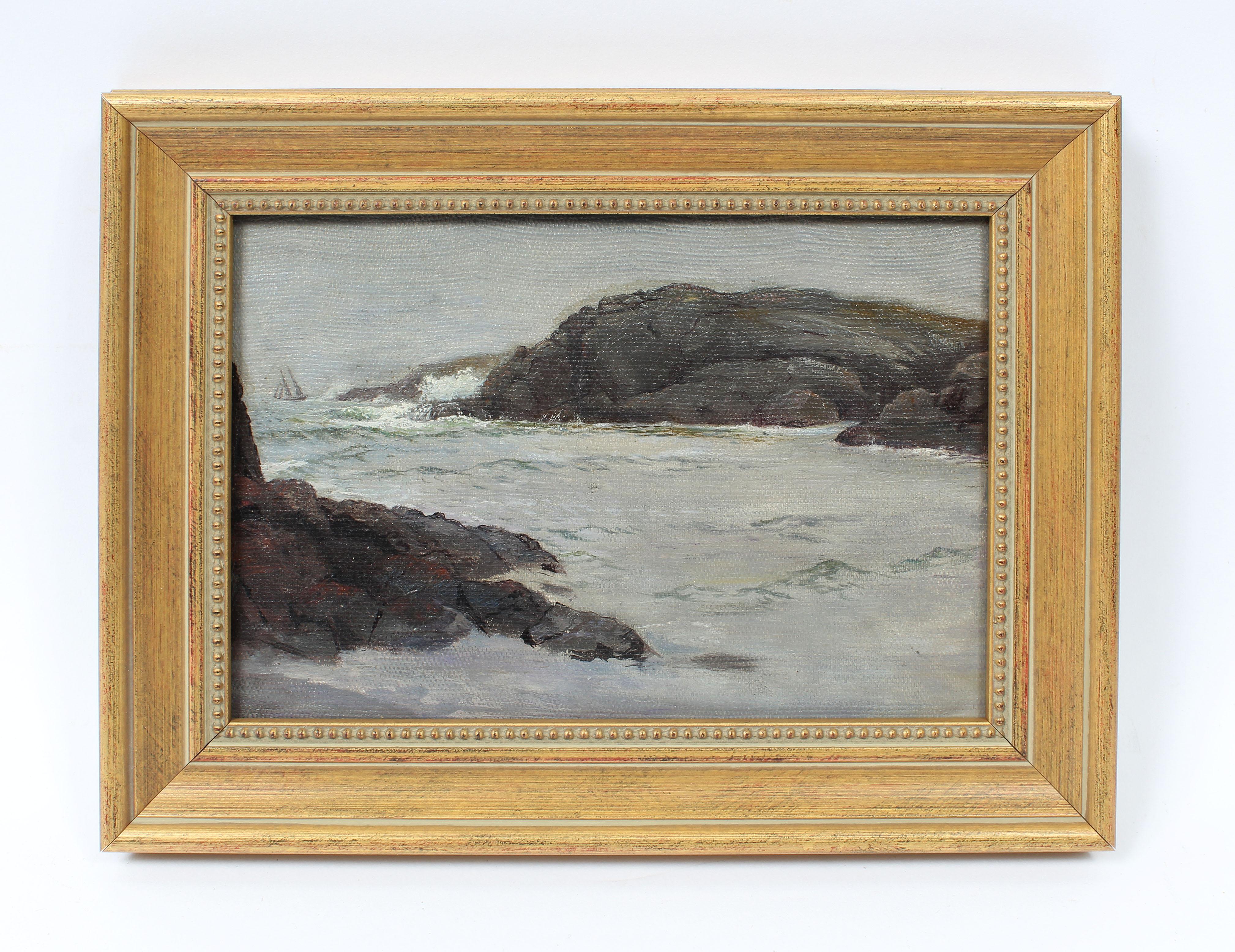 Antique American School Impressionist Seascape Ocean Wave Study Oil Painting - Brown Landscape Painting by Unknown