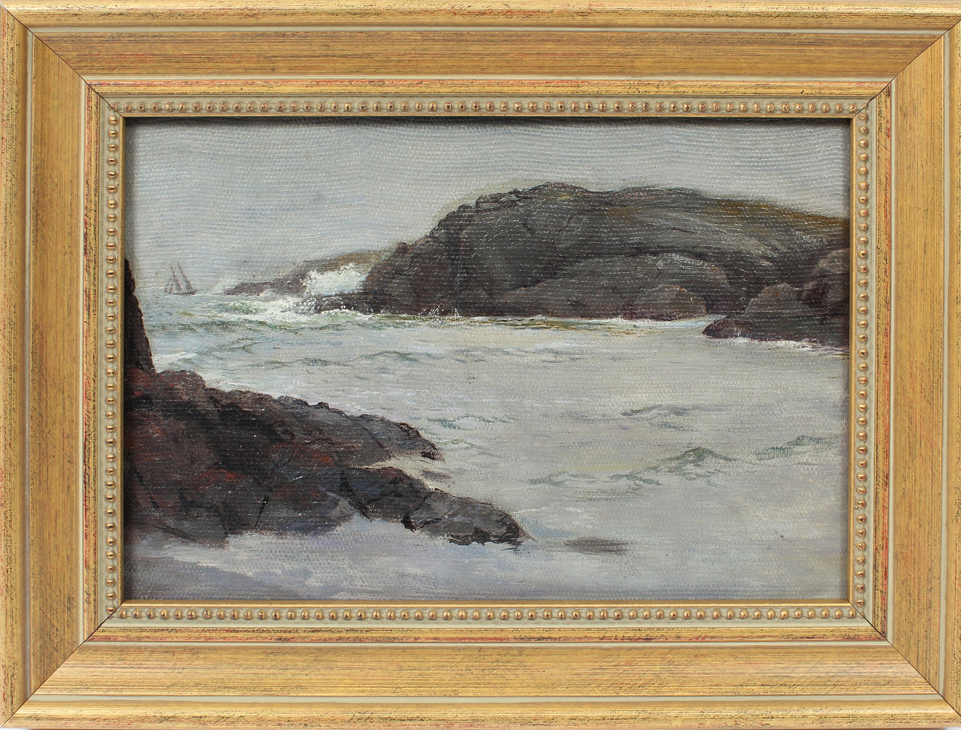 Unknown Landscape Painting - Antique American School Impressionist Seascape Ocean Wave Study Oil Painting