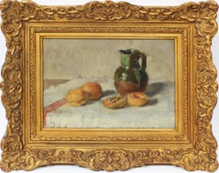 Antique American School Impressionist Still Life Peach Fruit Signed Oil Painting