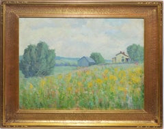 Antique American Henry Sherman Impressionist Wild Flower Landscape Oil Painting