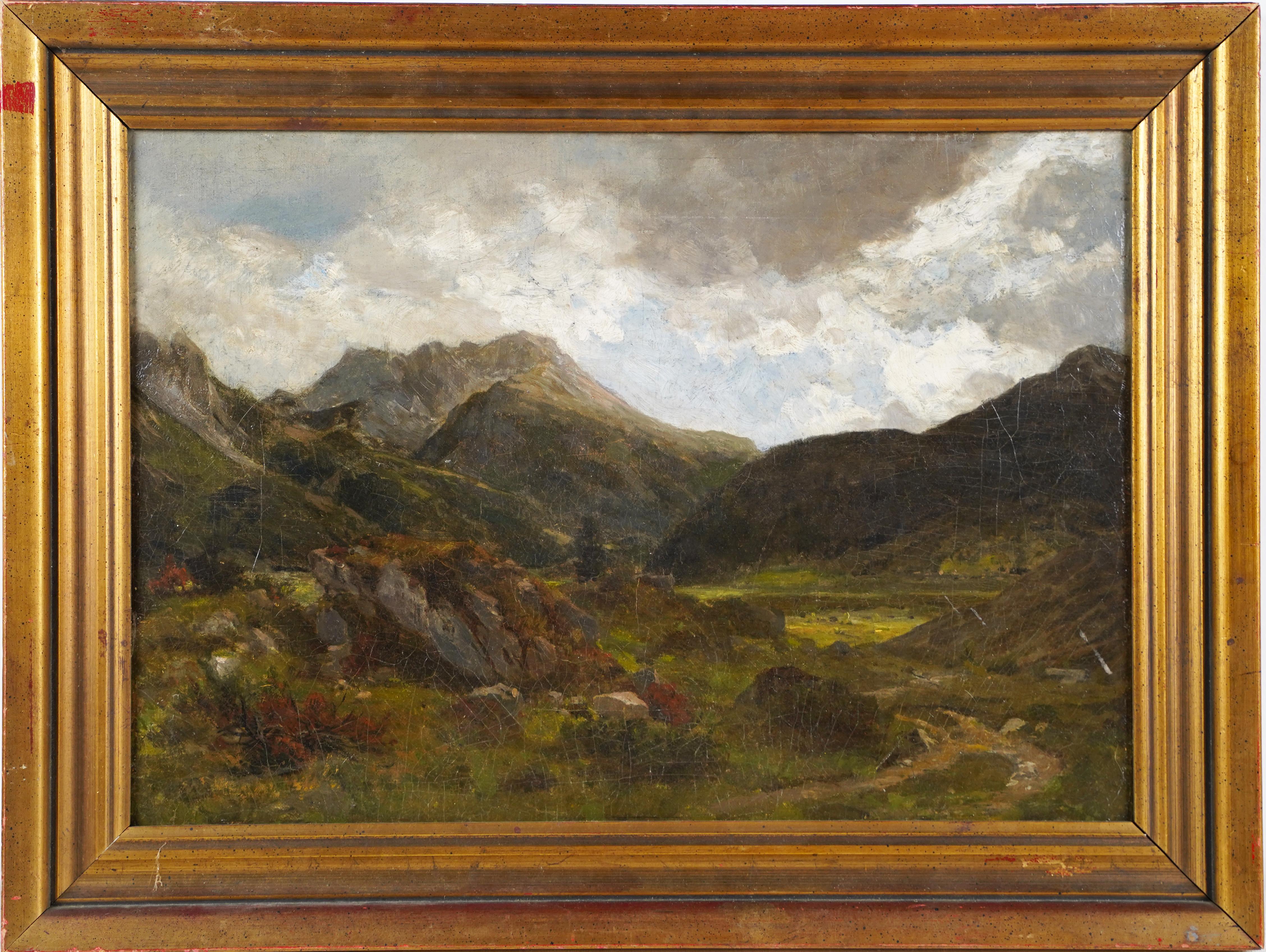 Unknown Landscape Painting - Antique American School Lush Summer Mountain Landscape Oil Painting