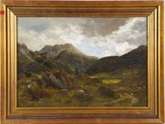 Antique American School Lush Summer Mountain Landscape Oil Painting