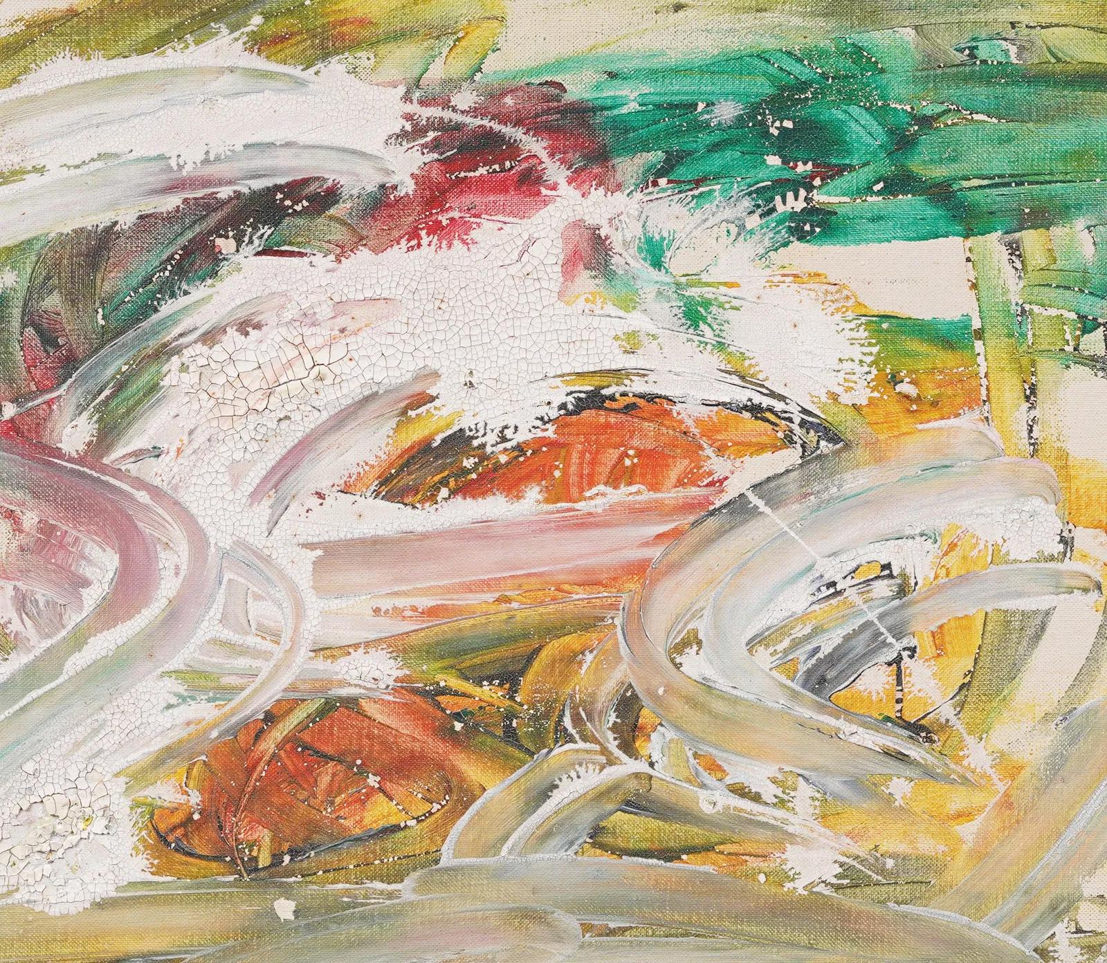 Antiguo Marco Expresionista Abstracto de la Escuela Americana de Mediados de Siglo Kulicke Firmado - Abstract Painting Beige de Unknown