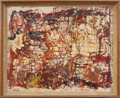 Antiguo Óleo Expresionista Abstracto de la Escuela Americana Moderna de Mediados de Siglo