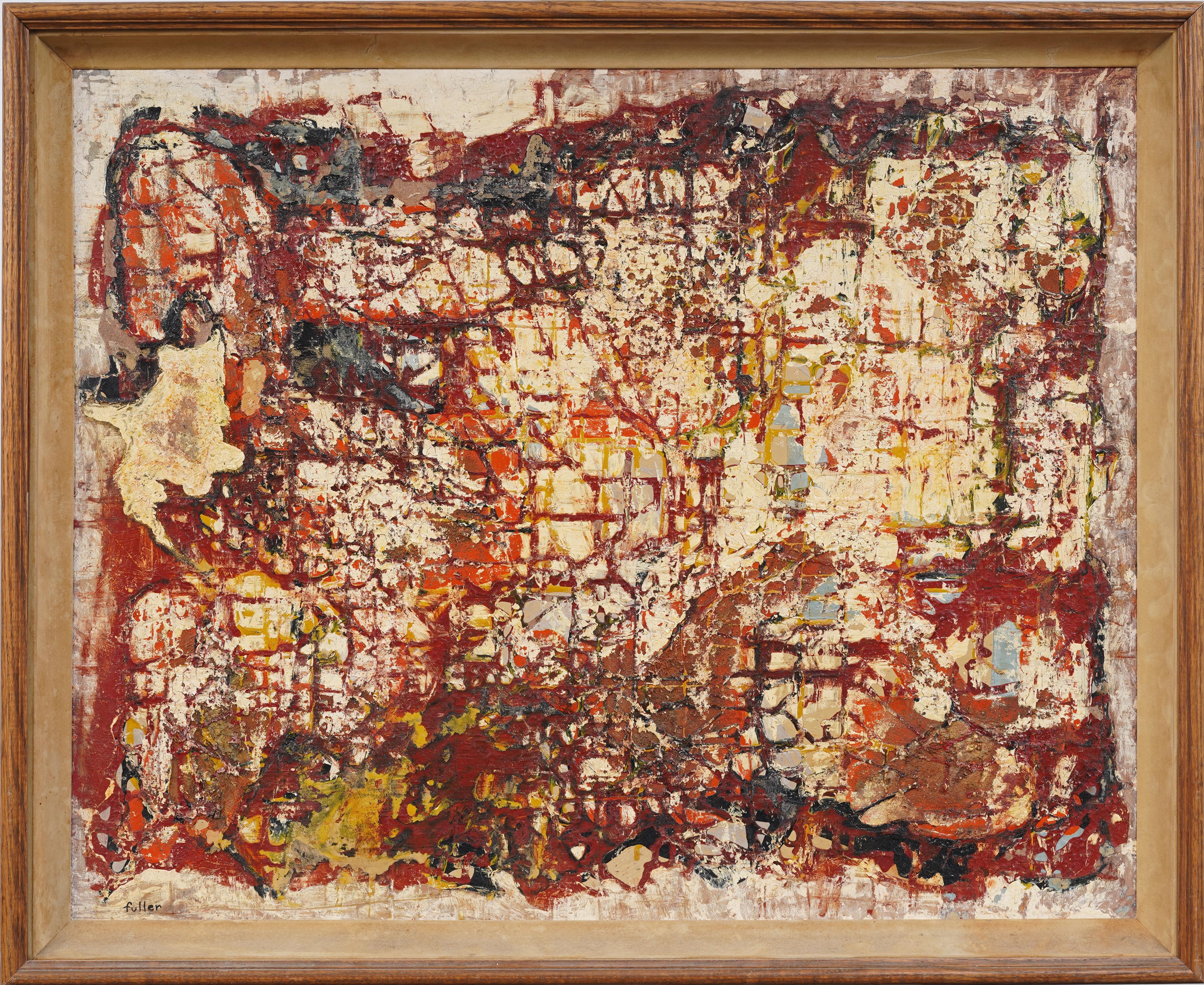 Abstract Painting di Unknown - Antico dipinto ad olio di scuola americana della metà del secolo scorso, espressionista astratto