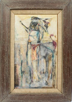 Antique American School Mid Century Modern Abstract Signed Portrait Oil Painting