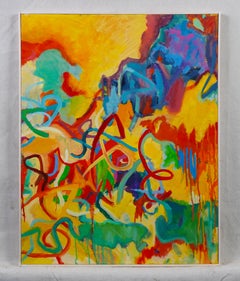 Antique American School Modern Abstract Expressionist Framed Early Oil Painting