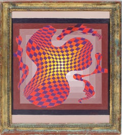 Vintage American School Modern Geometric Abstract Signed Original Oil Painting