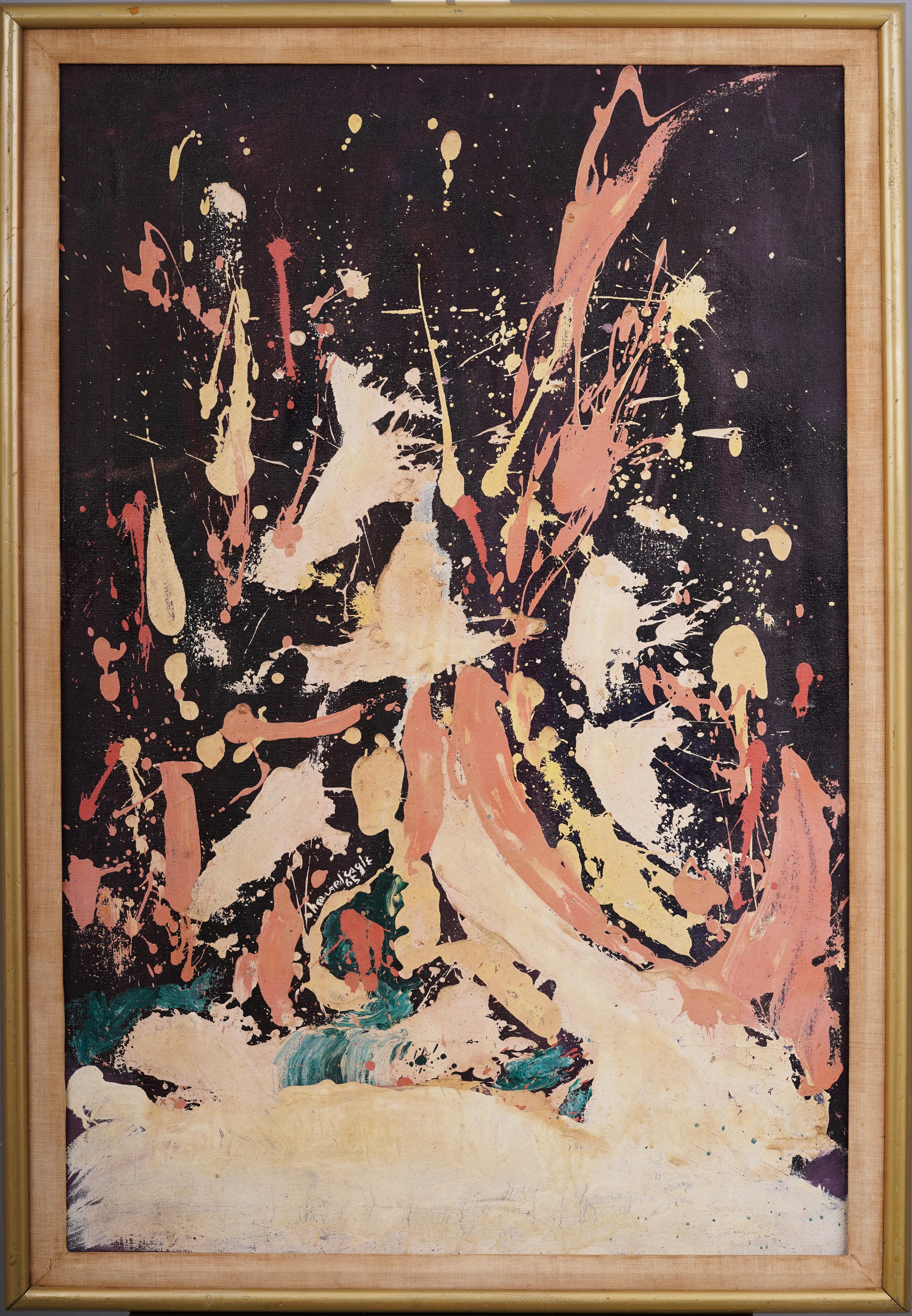 Antikes Ölgemälde der amerikanischen Schule, Modernistisches abstraktes Action Drip Splatter-Ölgemälde – Painting von Unknown