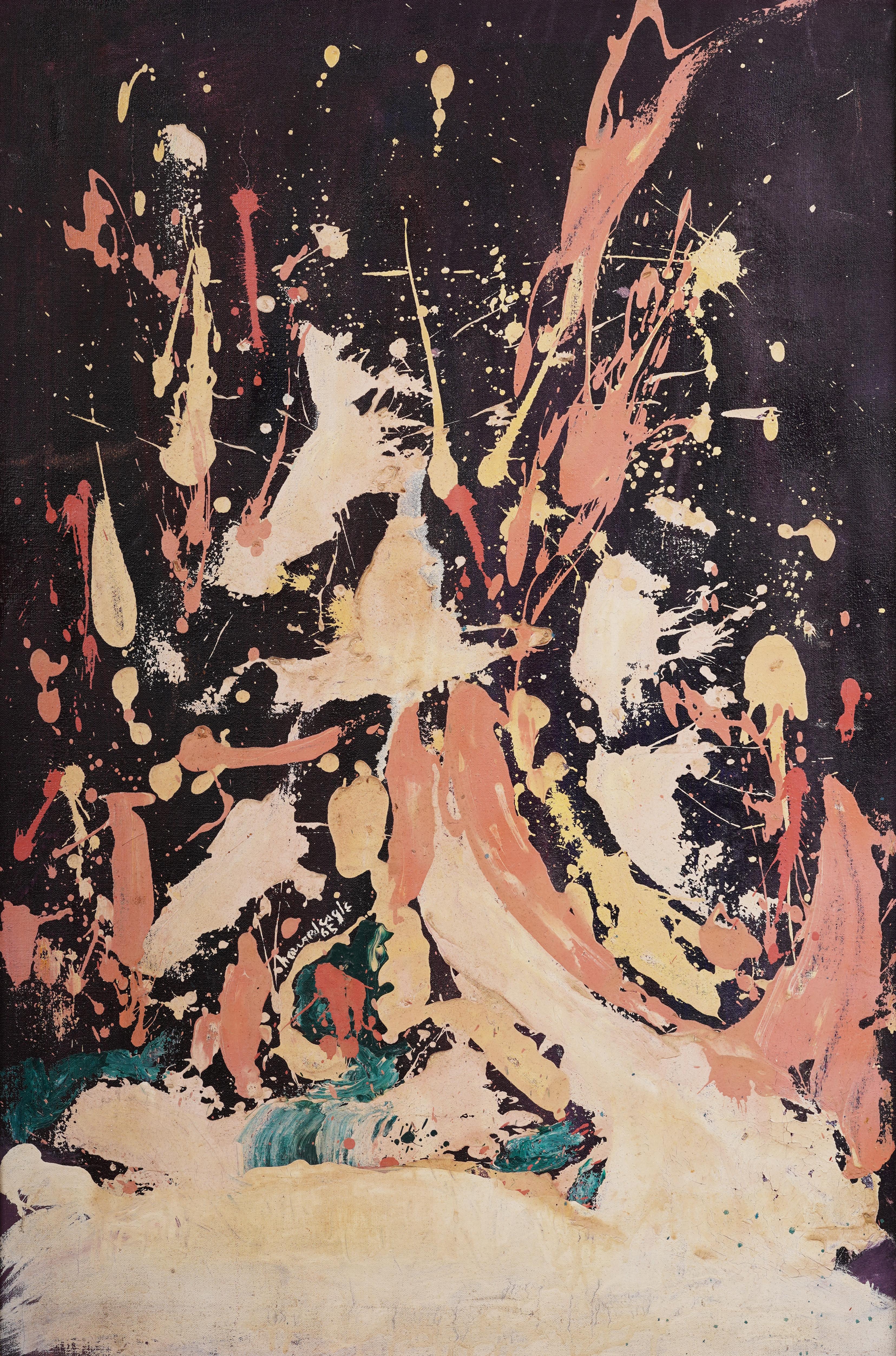 Antico dipinto ad olio di scuola americana modernista, azione astratta, gocciolamento e schizzo - Painting Espressionismo astratto di Unknown