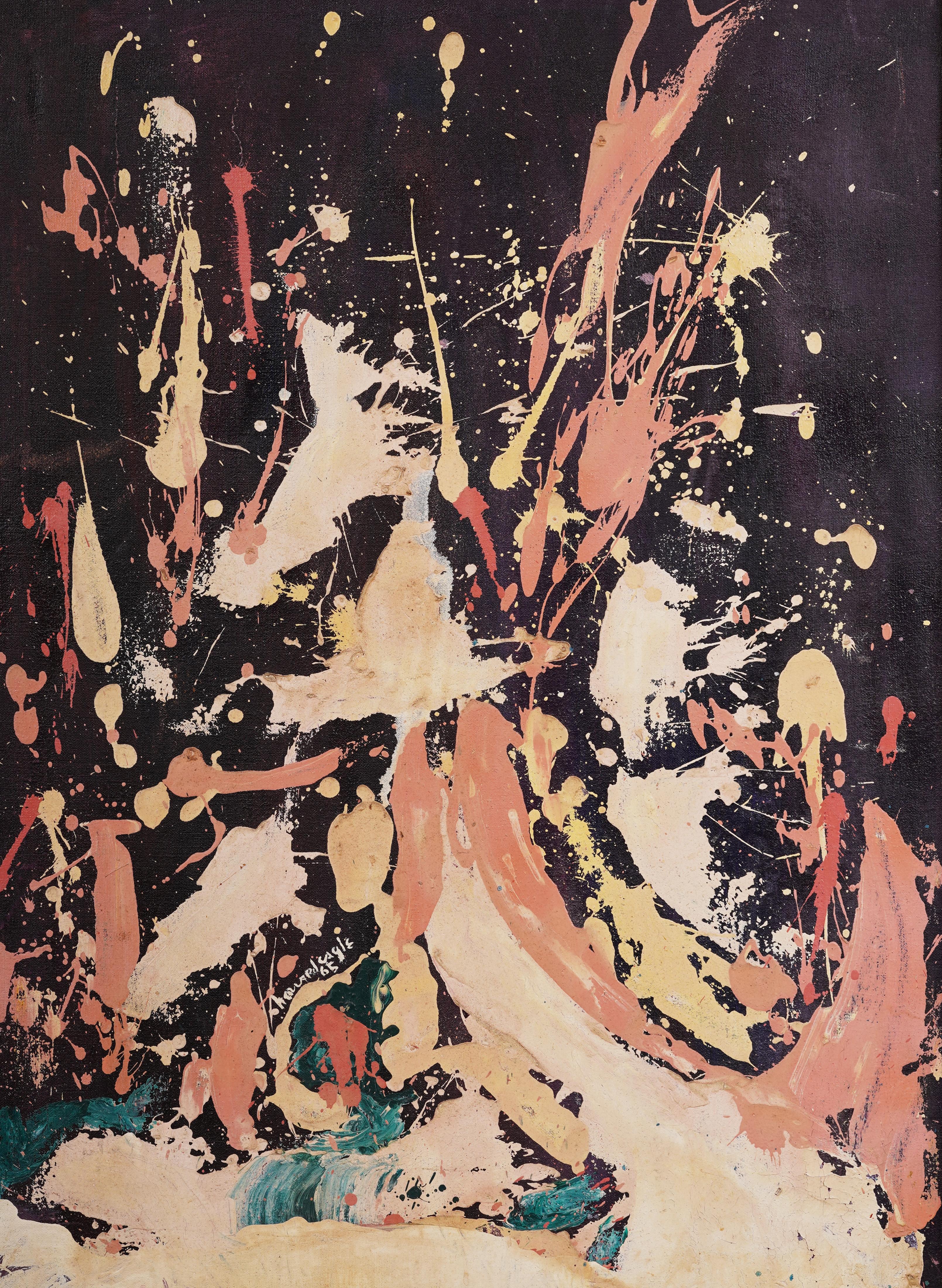 Antique American School Modernist Abstract Action Drip Splatter Oil Painting For Sale 2
