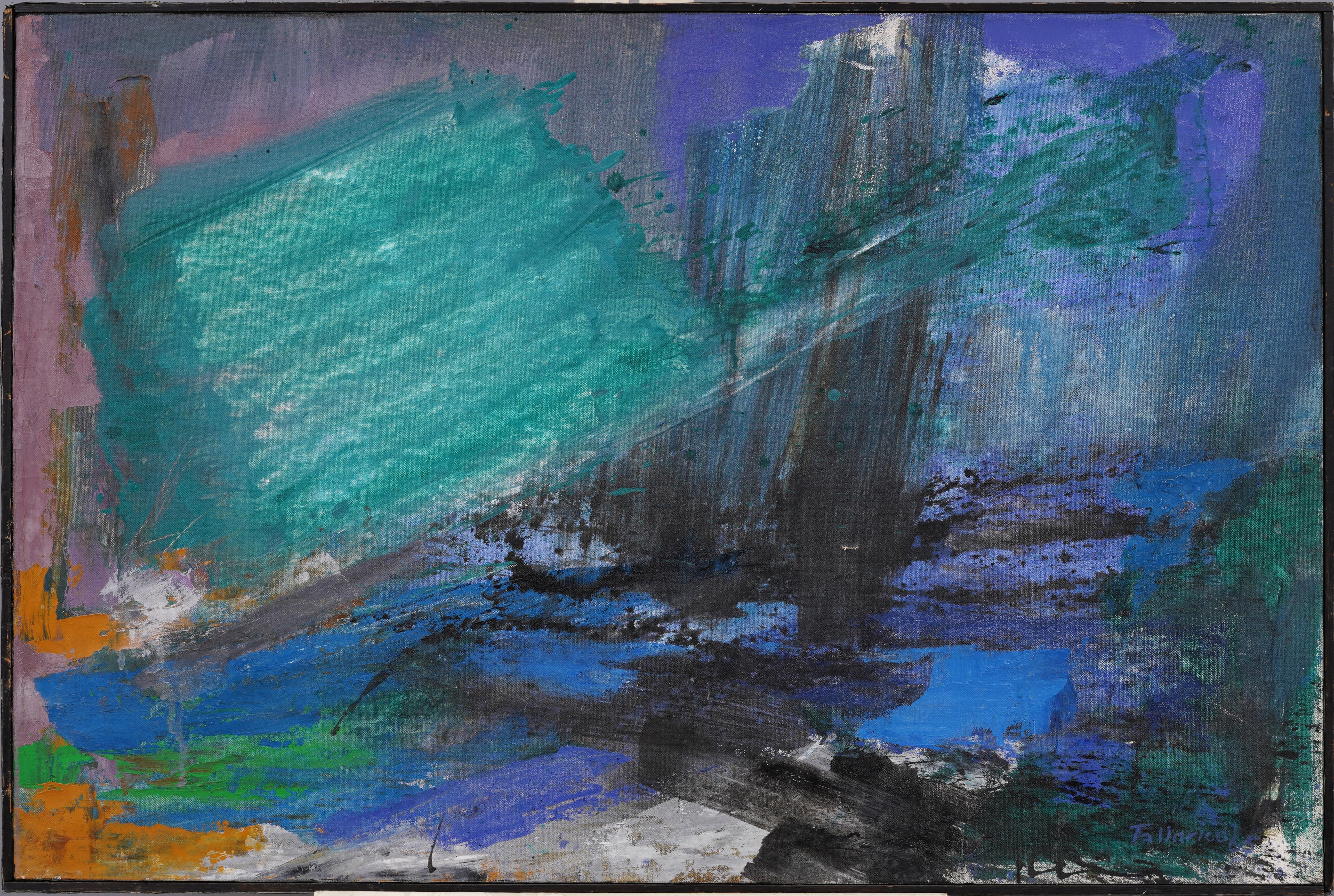 Unknown Landscape Painting – Antikes abstraktes Ölgemälde der amerikanischen Schule der Moderne, Abstrakter Strand, Cape Cod-Sturm, Öl