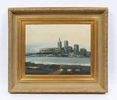 Antique American School Modernist Abstract Cityscape Signed Original Painting