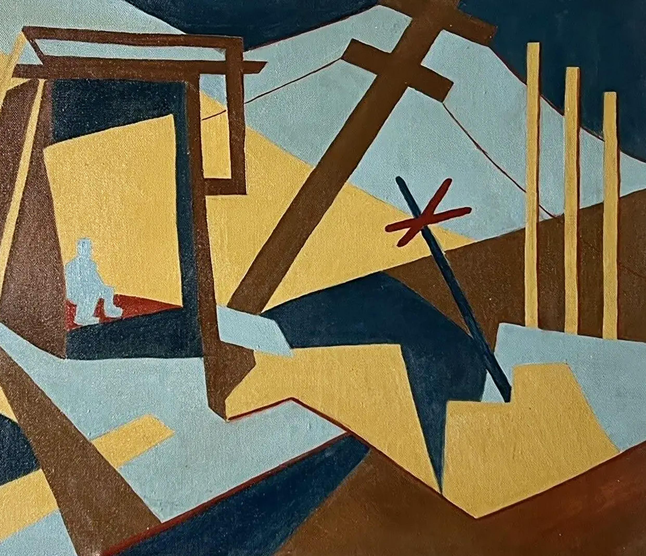 Antike gerahmte abstrakte kubistische Mid-Century-Komposition der amerikanischen Schule, Modernismus  Malerei im Angebot 1