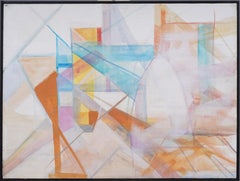 Ancienne école américaine moderniste abstraite encadrée cubiste mi-siècle  Peinture