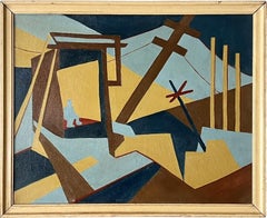 Antike gerahmte abstrakte kubistische Mid-Century-Komposition der amerikanischen Schule, Modernismus  Malerei
